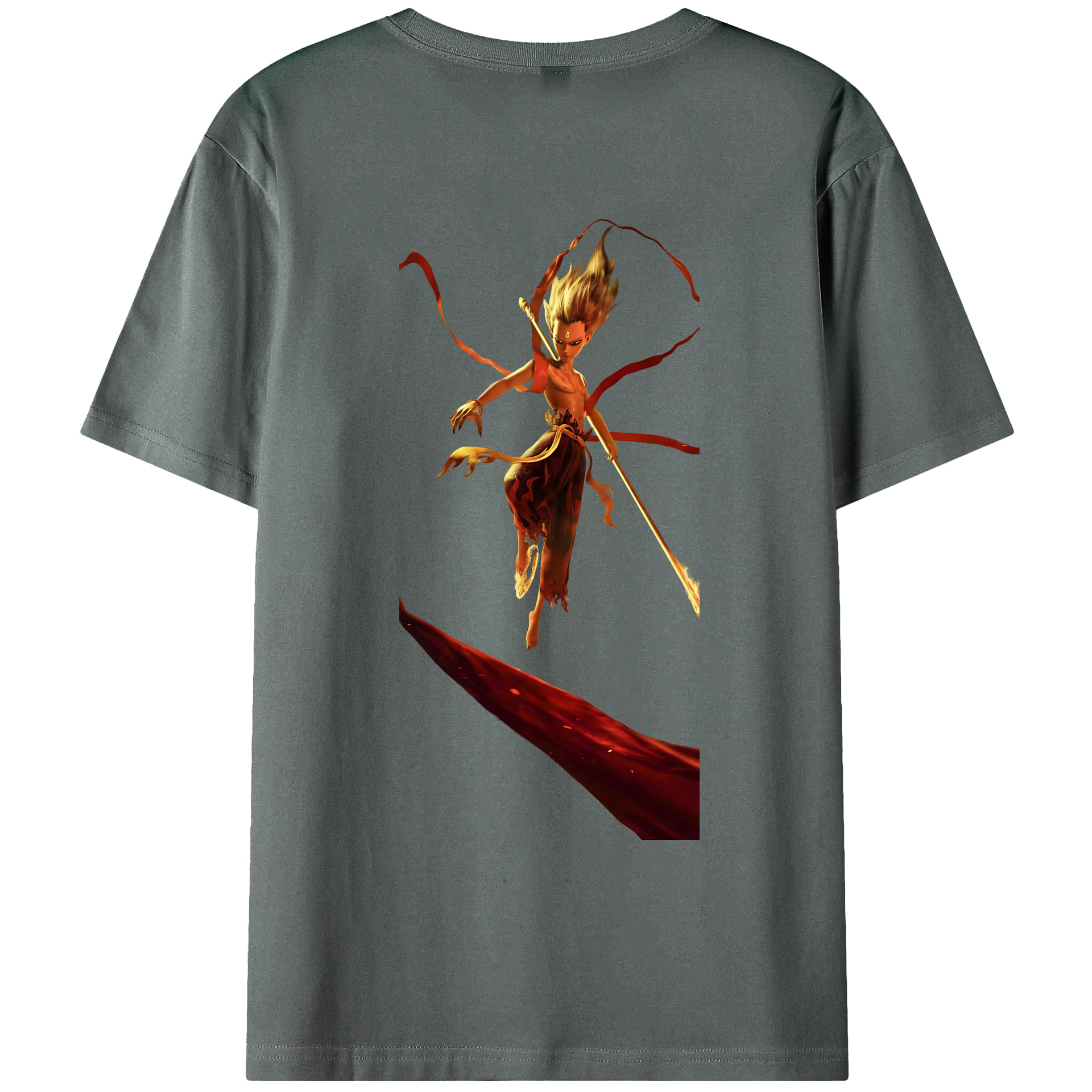 （画像用） Ne Zha 2 ナタ 魔童の大暴れ 綿100％ メンズ半袖Tシャツ（バックプリント） 通気性